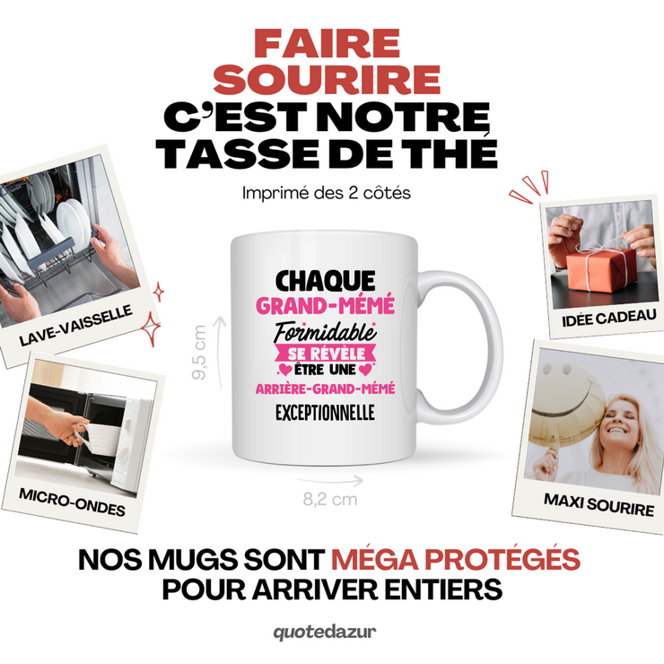 quotedazur - Mug Chaque Grand-Mémé Formidable Se Révèle Être Une Arrière-Grand-Mémé Exceptionnelle - Cadeau Future Arrière-Grand-Mère - Surprise Annonce Grossesse Garçon/Fille Naissance Bébé