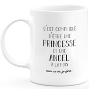 Angel gift mug - complicated to be a princess and an angel - Personalized first name gift Birthday woman Christmas departure colleague